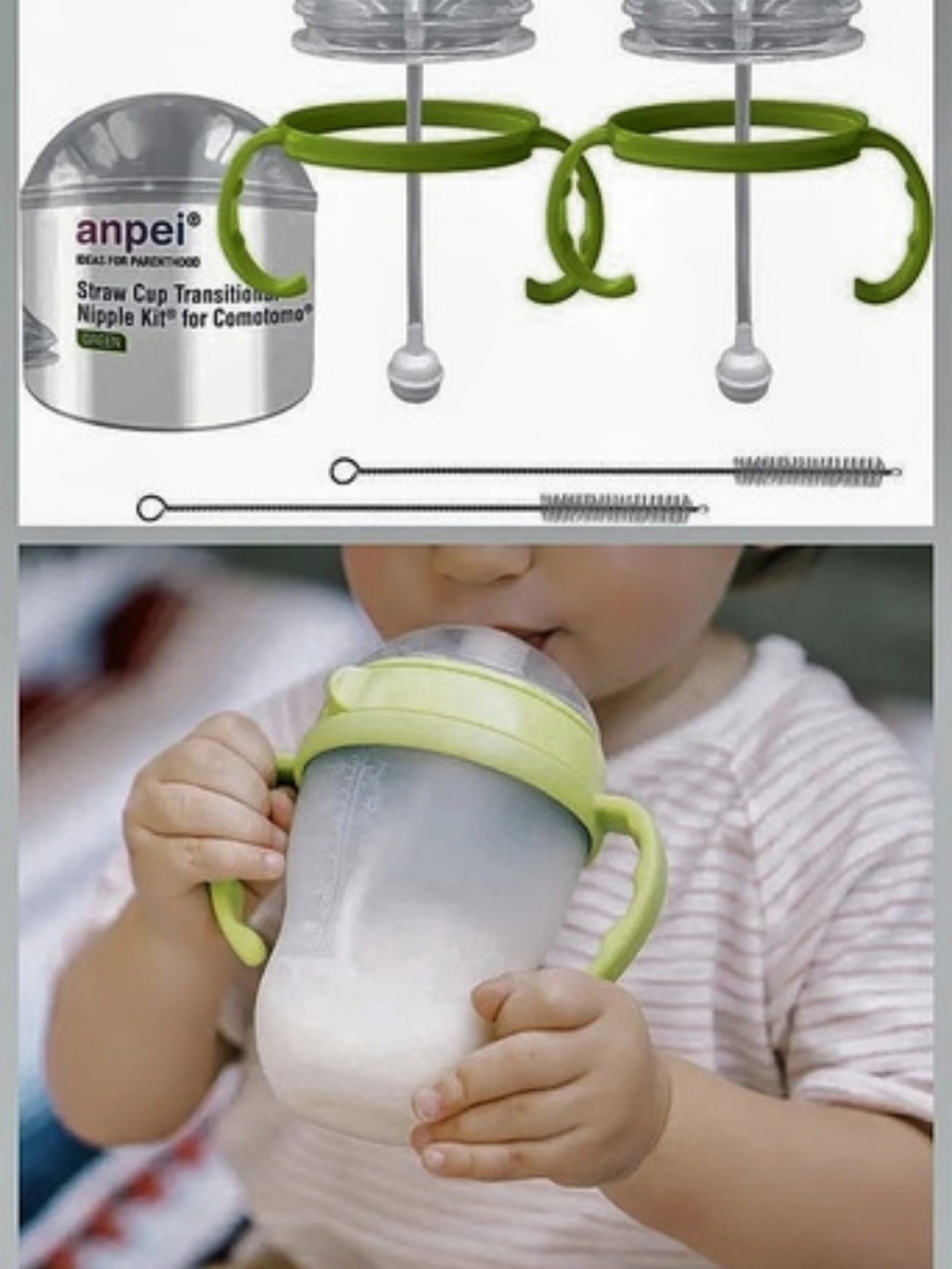 ANPEI Straw Cup Transitional Nipple Kit for Comotomo Green & Clear Baby 6-18M
